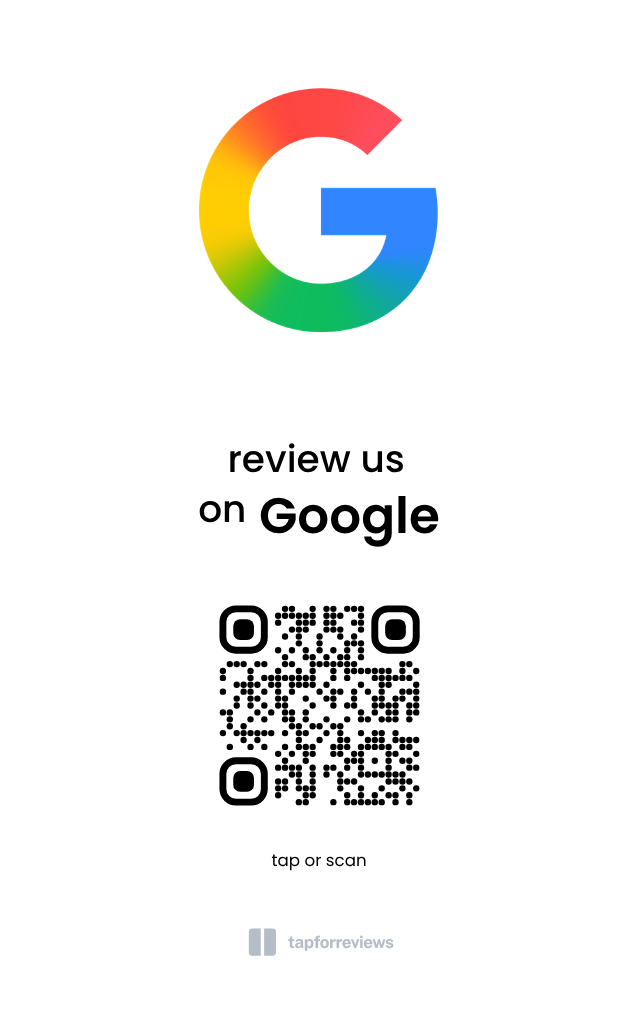 Front of the Google review card with Google logo, review invitation and QR code